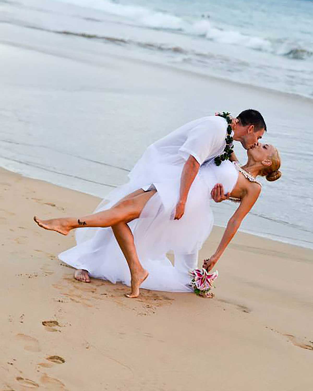 Romantic Maui wedding couple on beach